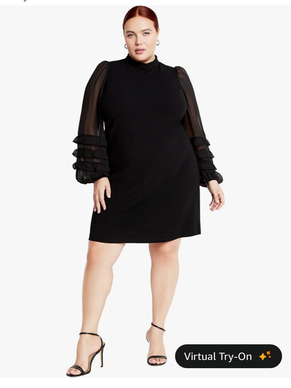 City Chic Black Long Sleeve Chiffon Tiered Dress size 18/20